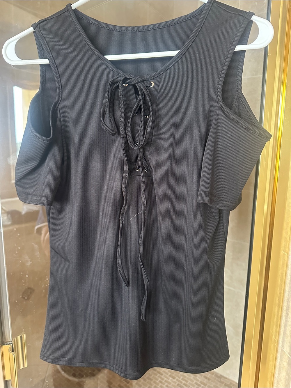 Black Cold-Shoulder Lace-Up Women's Top size L